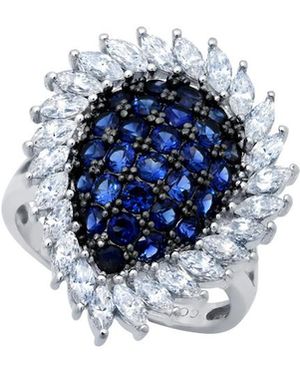 Crislu Midnight Platinum Over Silver Cz Ring - Blue