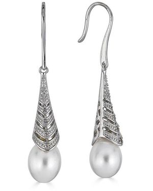 Belpearl Silver White Topaz 9mm Freshwater Pearl Earrings