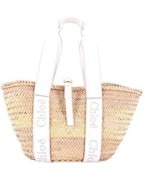 Chloé Sense Basket Tote Raffia With Medium (authentic Pre-loved) - White