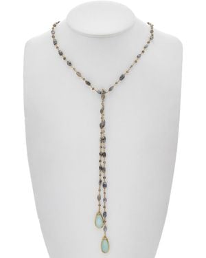Rachel Reinhardt Jewelry 14k Over Silver Labradorite & Chalcedony 44in Lariat Necklace - White