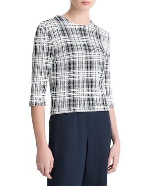 Vince Boucle Plaid Elbow Sleeve Top - Blue