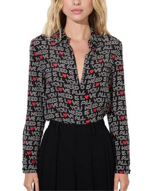 Alice + Olivia Willa Placket Silk Top - Black