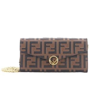 Fendi Zucca Embossed Leather F Is Continental Chain Wallet (Authentic Pre-Loved) - Gray