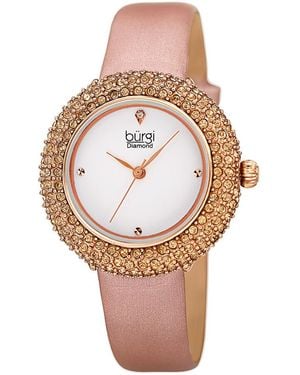 Burgi Burgi Satin Over Leather Diamond Watch - White