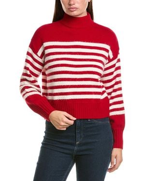 Hannah Rose Wool & Angora-Blend Stripe Mock Neck Jumper - Red