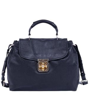Chloé Dark Blue Calfskin Grained Leather Elsie Satchel (authentic Pre-loved)