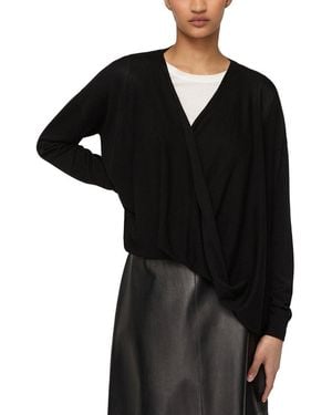 Lafayette 148 New York Wrap Front Oversized Silk-Blend Jumper - Black