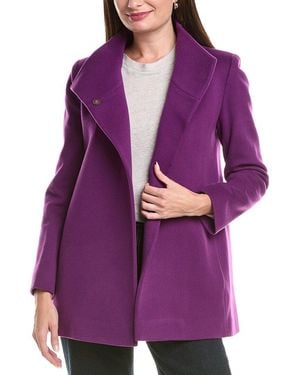 Fleurette Stand Collar Wool Coat - Purple