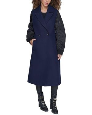 KARL LAGERFELD Double-Breasted Wool-Blend Bomber Jacket - Blue