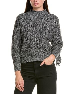 Hannah Rose Merino Wool Marled Fringe Mock Neck Sweater - Gray