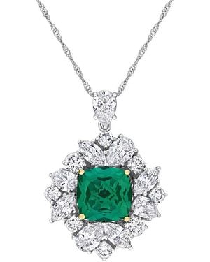 Lab Grown Gemstones Created Forever 18K 5.22 Ct. Tw. Lab-Grown Diamond & Lab-Grown Emerald Pendant Necklace - White