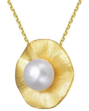 Genevive Jewelry 14k Over Silver Pearl Pendant Necklace - Metallic