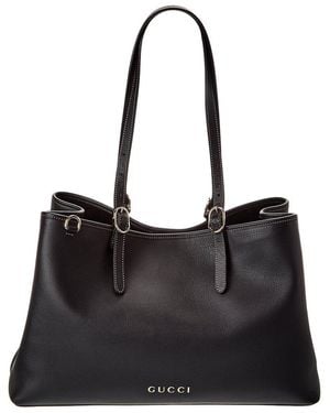 Gucci Gg Emblem Large Leather Tote - Black