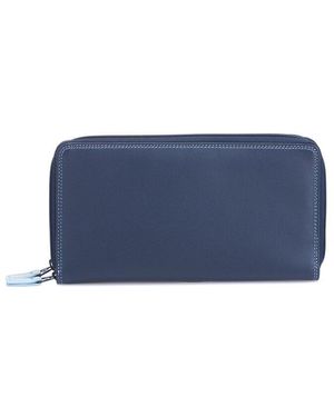 Mywalit Large Double Zip Around Leather Purse - Blue