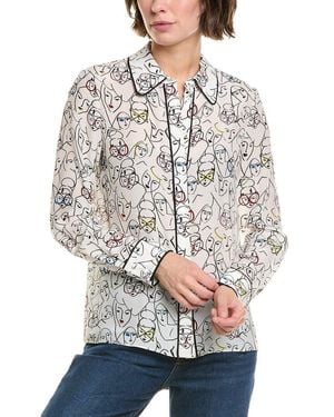 Alice + Olivia Willa Staceface Placket Silk Top - Grey