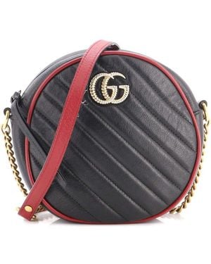 Gucci Diagonal Quilted Leather Gg Marmont Round Shoulder Bag Mini (Authentic Pre-Loved) - Gray