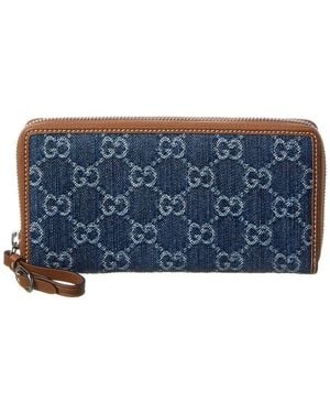 Gucci Emblem Gg Canvas & Leather Zip Around Wallet - Blue