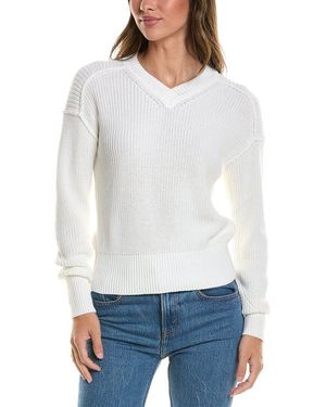 Autumn Cashmere Cotton By Exposed Seam V-Neck Jumper - White
