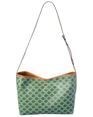 Celine Triomphe Canvas & Leather Shoulder Bag - Green