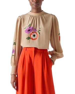 LK Bennett Silk Fleur Blouse - Red