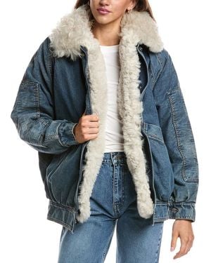 IRO Benton Shearling Collar Jacket - Blue
