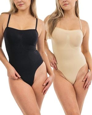 Body Beautiful 2Pk Thong Bottom Bodysuit Shaper - Black