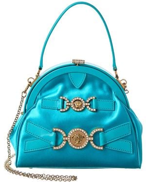 Versace Medusa 95 Satin & Leather Shoulder Bag - Blue