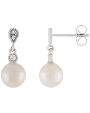 Splendid 14K 0.06 Ct. Tw. Diamond 7-7.5Mm Akoya Pearl Earrings - White