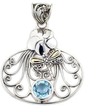 Samuel B. Jewellery 18k & Silver 2.50 Ct. Tw. Blue Topaz Dragonfly Pendant - White