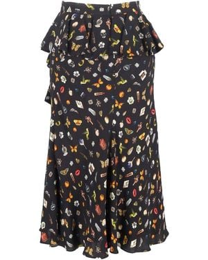 McQueen Printed Ruffle Midi Skirt, Size It 42 (authentic Pre-loved) - Black