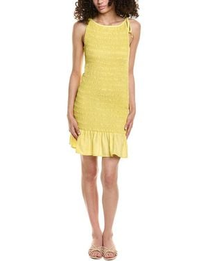 Bella Dahl Smocked Tie Neck Mini Dress - Yellow