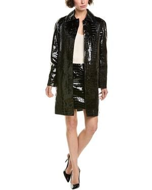 Michael Kors Croc-Embossed Leather Coat - Black
