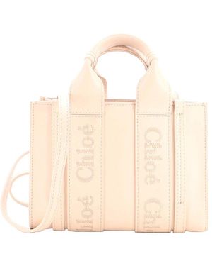 Chloé Leather Woody Convertible Tote Mini (Authentic Pre-Loved) - Natural