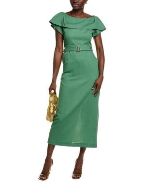 BGL Linen-Blend Midi Dress - Green