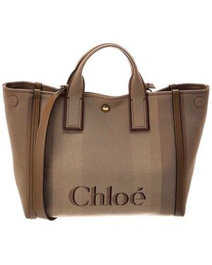Chloé Leather Medium Canvas Tote - Brown