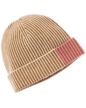 Brodie Cashmere Contrast Plaited Cashmere Beanie - Natural