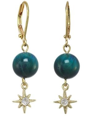 Rachel Reinhardt Jewelry 14k Over Silver Tiger's Eye Cz Star Drop Earrings - Blue