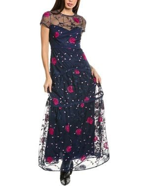 ML Monique Lhuillier Embroidered Tulle Gown - Blue