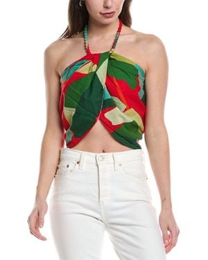 FARM Rio Heliconia Linen-Blend Crop Top - Red