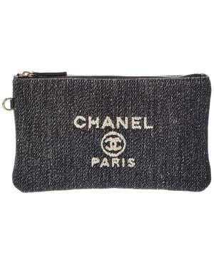 CHANEL Dark Blue Denim Denim Small Deauville Zipped Pouch (authentic Pre- Loved) - Black