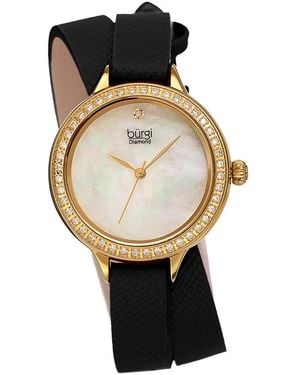 Burgi Burgi Safiano Pattern Genuine Leather Double Wrap Strap Diamond Watch - Black