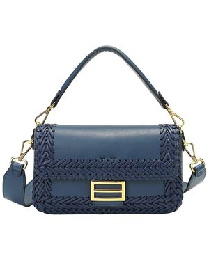 Tiffany & Fred Paris Italian Leather Hand-Woven Shoulder Bag - Blue