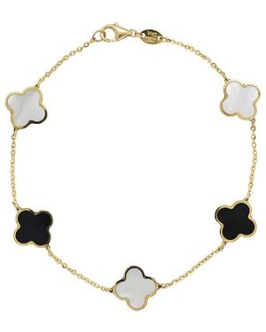 Italian Gold 14K Onyx Large Clover Bracelet - Metallic