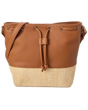 Surell Straw & Vegan Leather Shoulder Bag - Brown