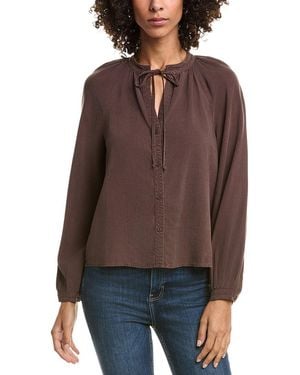 Bella Dahl Full Sleeve Raglan Button Down Blouse - Brown