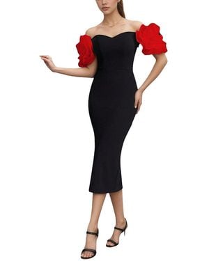 Dilireba Off Shoulder Solid Midi Dress - Red