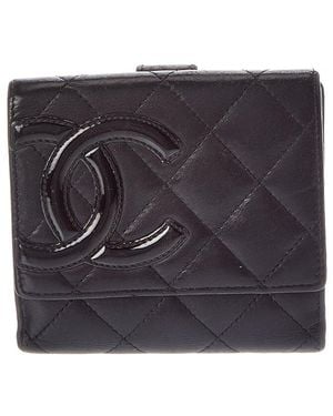 CHANEL Quilted Calf Leather Cambon Short Square Bifold Wallet (Authentic Pre-Loved) - Black