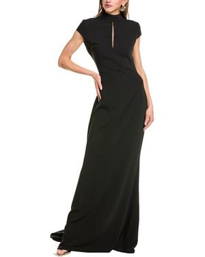 Reem Acra High-Neck Cap Sleeve Gown - Black