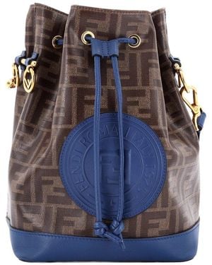 Fendi Zucca Coated Canvas Mon Tresor Bucket Bag Small (Authentic Pre- Loved) - Blue