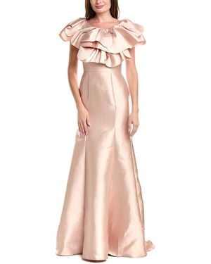 Rene Ruiz Mikado Statement Neckline Fit & Flare Gown - Pink